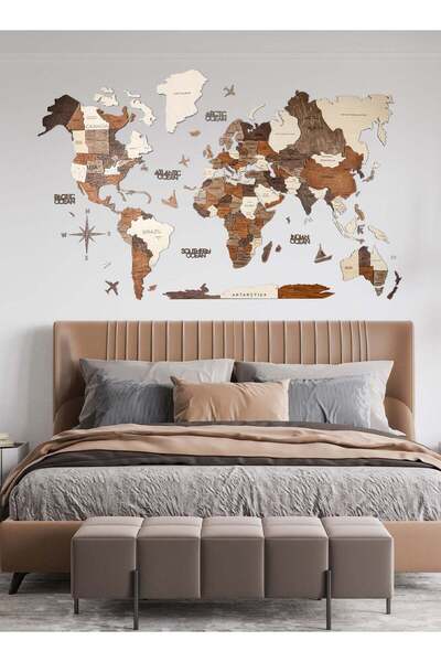 Enjoy The Wood 3D Wooden World Map Wall Decor, Multicolor Wood Wall Art for L...