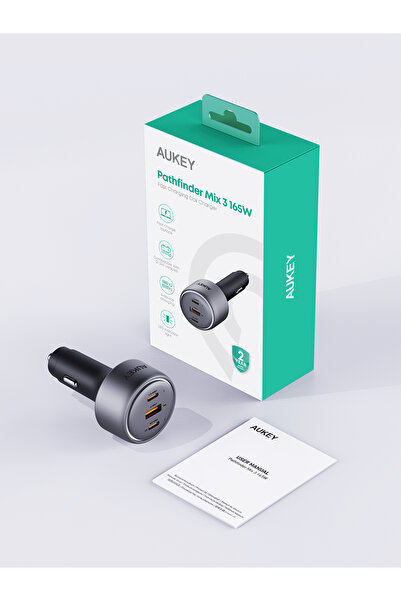 AUKEY شاحن سيارة باثفايندر ميكس 3 بقوة 165 واط للشحن السريع - رمادي اللون