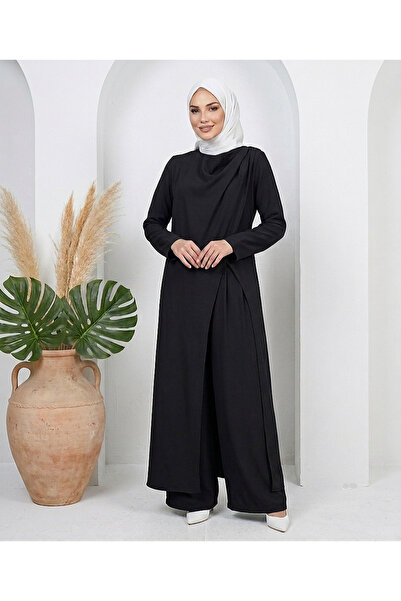ELVA MODA Gold Toka Detaylı Asimetrik Kesim Konkort Krep Lima Kumaş İkili Takım