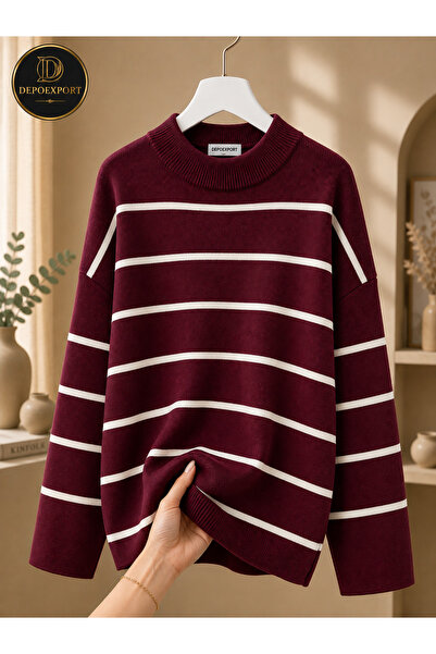 DepoExport Women's Striped Oversize Knitted Sweater