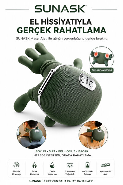 SUNASK Ovmalı Isıtmalı Taşınabilir Masaj Aleti Parmakla El Hissiyatı Veren Şa...