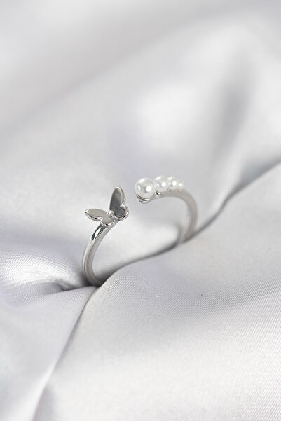 Bezos Pearl Butterfly Model Silver Color Brass Women's Ring