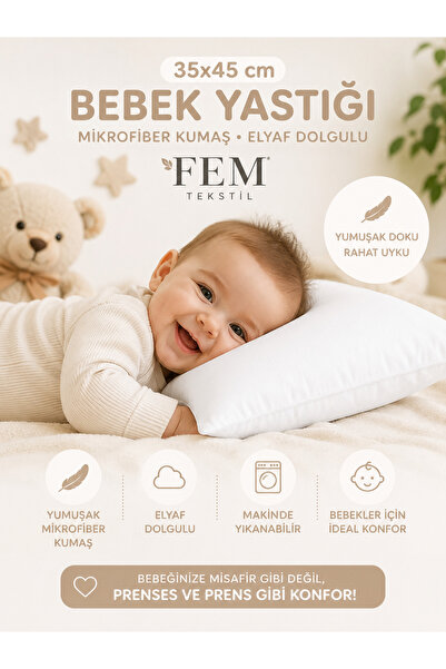 Fem Tekstil Elyaf Dolgulu Mikrofiber Kumaşlı Bebek ve Çocuk Yastık | 35x45 cm...