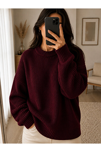 DepoExport Women's Premium Oversize Soft Crew Neck Knitwear Sweater