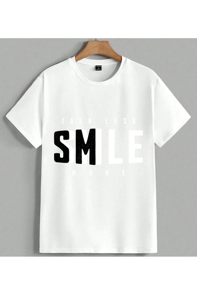 ELFERA Sm Logo Black Text Minimal Printed Unisex Oversize T-Shirt White