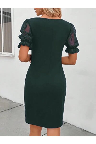 DRESSIFY WOMEN’S FASHION Rochie creponată importată cu mânecă scurtă, dantelă...
