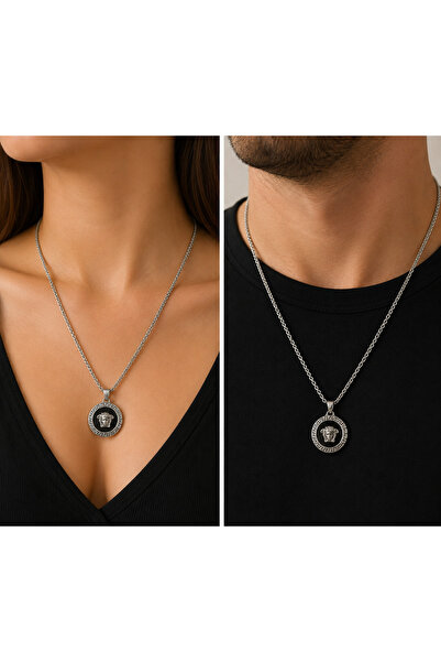 Bymiel Unisex Medusa Figürlü Gümüş Renk 316L Paslanmaz Çelik Yuvarlak Kolye