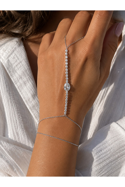 Valmont Silver Color Oval Solitaire Zircon Stone Shahmeran Bracelet