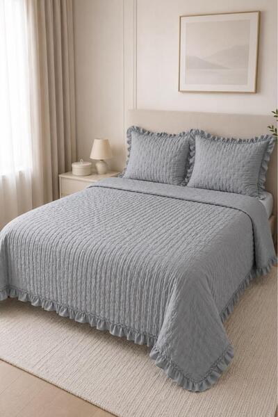 Çeyiz Diyarı Maja Double Sided Fiber Filled Double Bedspread 240X260 cm Gray