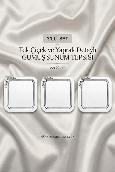 Simply Now Silver Single Flower and Leaf Detailed Square Presentation Tray 22...