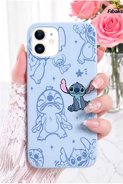 Fibaks iPhone 11 Kılıf Stitch Desenli Bebe Mavi Kadifemsi Soft Touch Silikon ...