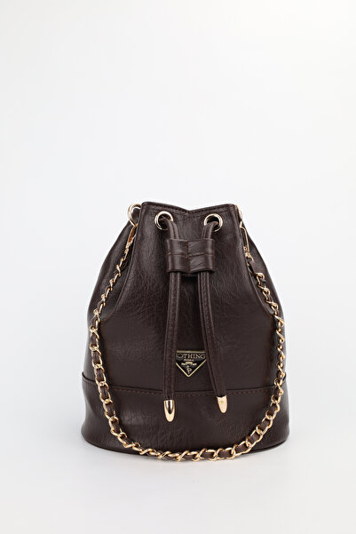 NOTHING Women's Brown Chain Detailed Drawstring Shoulder Crossbody Bag Momo
