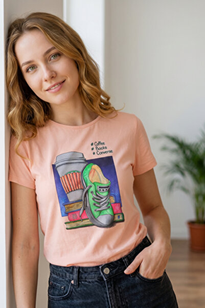 OEM Tricou casual de damă din bumbac cu imprimeu Coffee Books, TG-30