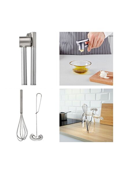 IKEA 2'li Çırpıcı + Çelik Sarımsak Ezici