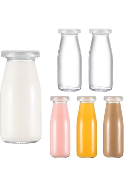 AZONEE Glass Juice Bottles with Lids, 6Pcs Glass Water Bottles, Clear Water B...