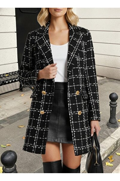 Gökyüzü Moda Women's Long Sleeve Collared Front Button Woven Jacket