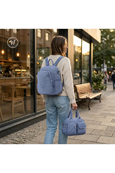 Caprice Collection Backpack for Ladies 2 Piece Set, Travel Backpack for Women & Crossbody Bag, Crinkle Nylon -Lavender