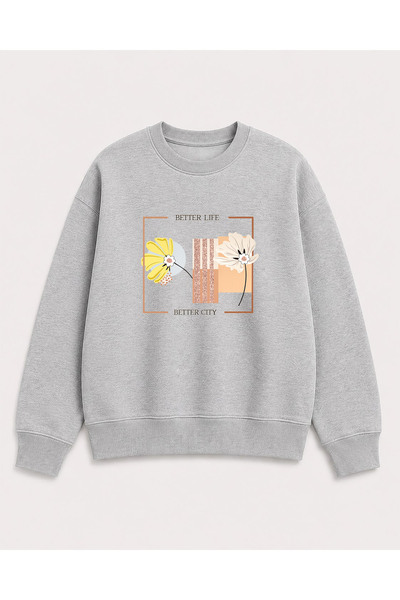 herkesemoda Better Life Print Detailed Crew Neck 2 Thread Sweatshirt