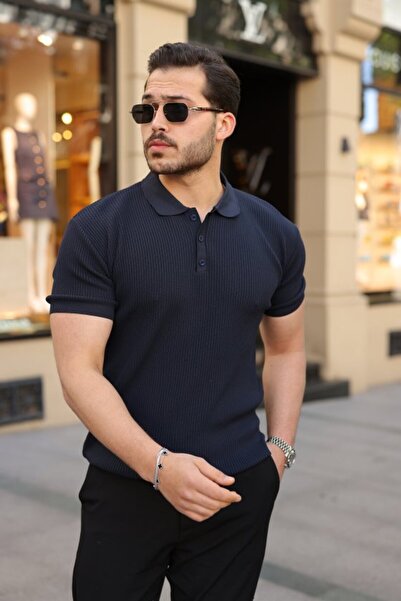 pazarella Men's button-down collar short sleeve knit t-shirt