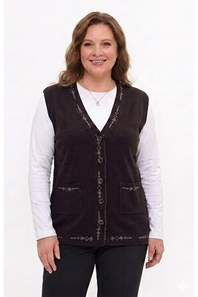 onno style women Banti Baklava Patterned Classic Knit Buttoned Vest