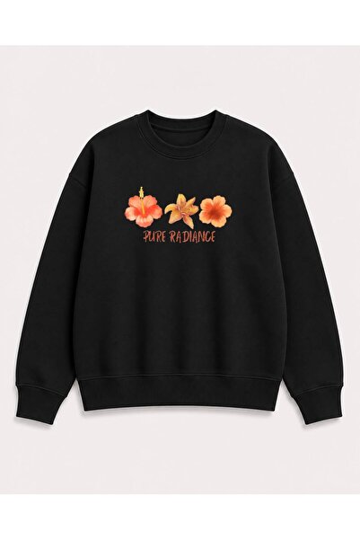 herkesemoda Hanorac cu guler rotund, cu imprimeu cu flori portocalii, din 2 f...