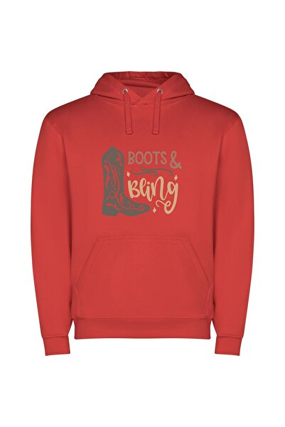 iLovePrints Boots & Bling Bliss Φούτερ με κουκούλα σε χρώμα Κόκκινο