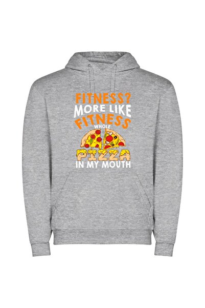 iLovePrints Pizza-Fueled Fitness Fiesta Φούτερ με κουκούλα σε χρώμα Γκρι