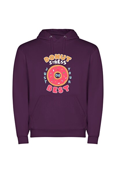 iLovePrints Donut De-Stress, Do Your Best! Φούτερ με κουκούλα σε χρώμα Μωβ