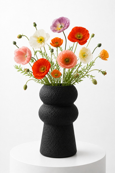 Lui Tasarım Nordic Style Textured Vase Ceramic Black Bohemian Vase 23 cm