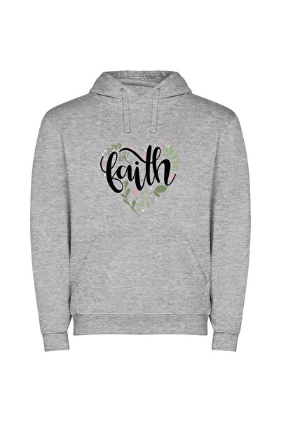 iLovePrints Floral Faith Lettering Φούτερ με κουκούλα σε χρώμα Γκρι