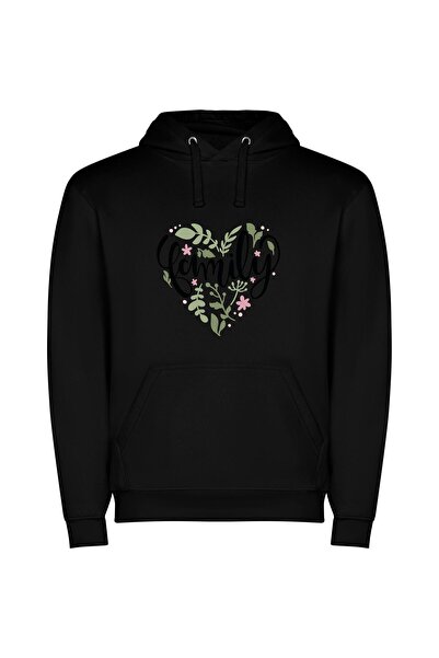 iLovePrints Floral Family Love Φούτερ με κουκούλα σε χρώμα Μαύρο