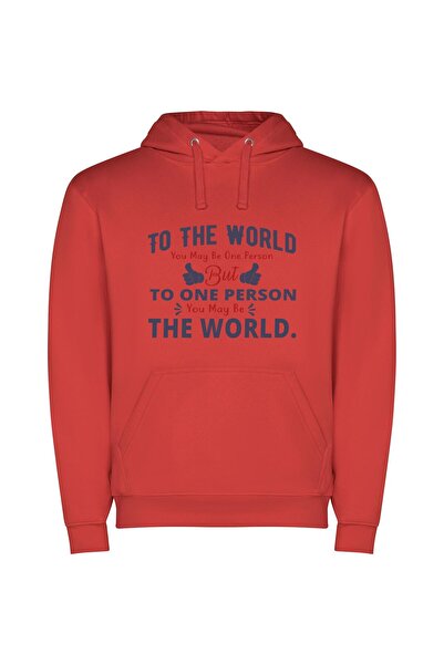 iLovePrints The World's Singular Love Φούτερ με κουκούλα σε χρώμα Κόκκινο