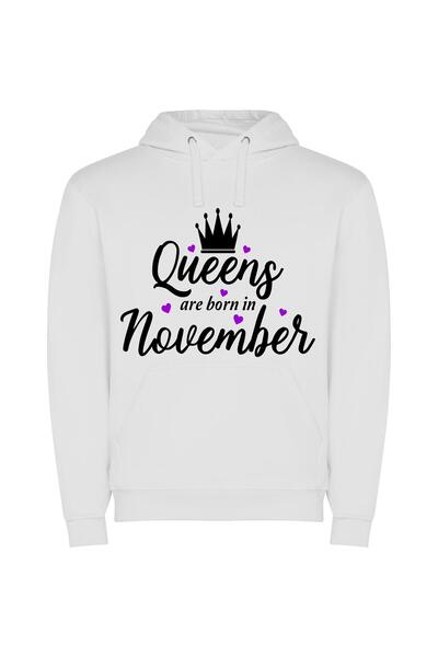iLovePrints Crowned in November Royalty Φούτερ με κουκούλα σε χρώμα Λευκό