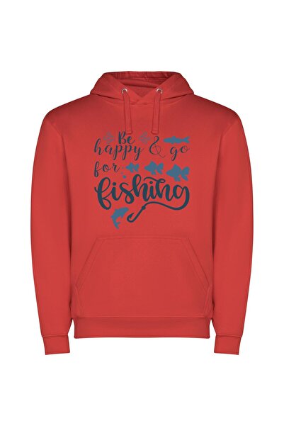 iLovePrints Fish for Happiness Φούτερ με κουκούλα σε χρώμα Κόκκινο
