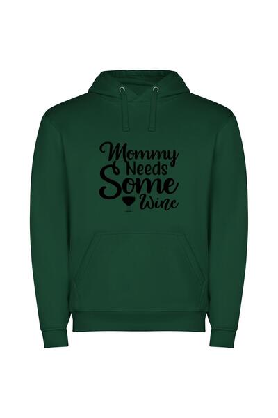 iLovePrints Wine for Mama's Bliss Φούτερ με κουκούλα σε χρώμα Πράσινο