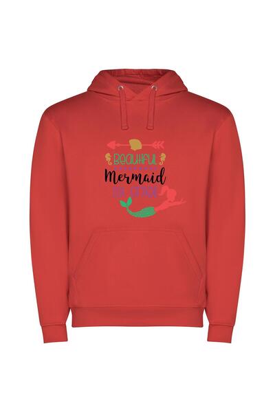 iLovePrints Enchanting Mermaid Magic Φούτερ με κουκούλα σε χρώμα Κόκκινο