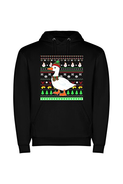 iLovePrints Festive Fowl Fashion Fiesta Φούτερ με κουκούλα σε χρώμα Μαύρο
