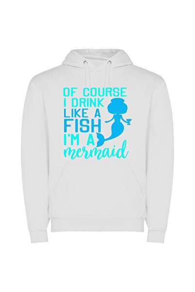 iLovePrints Enchanting Aqua Delight Φούτερ με κουκούλα σε χρώμα Λευκό