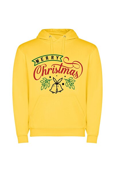 iLovePrints Jingle Joy: Merry Sign Φούτερ με κουκούλα σε χρώμα Κίτρινο