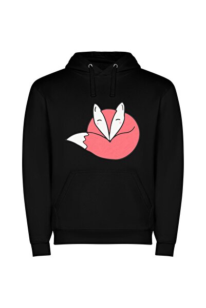 iLovePrints Enchanting Kitsune Portrait Φούτερ με κουκούλα σε χρώμα Μαύρο