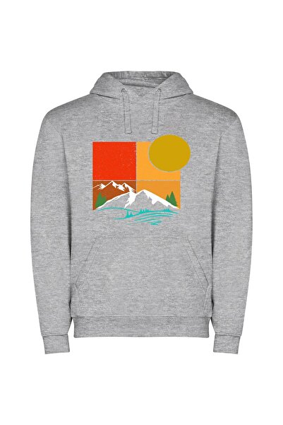 iLovePrints Mountain Majesty Φούτερ με κουκούλα σε χρώμα Γκρι