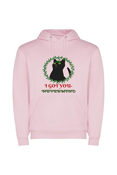 iLovePrints Cat's Elegance: Inspired Feline Φούτερ με κουκούλα σε χρώμα Ροζ