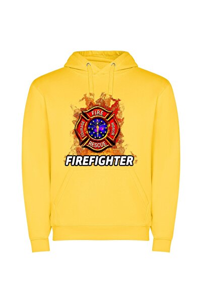 iLovePrints Blazing Heroic Flames Φούτερ με κουκούλα σε χρώμα Κίτρινο
