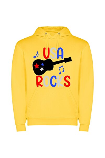 iLovePrints USA Rocks, Kids' Anthem Φούτερ με κουκούλα σε χρώμα Κίτρινο