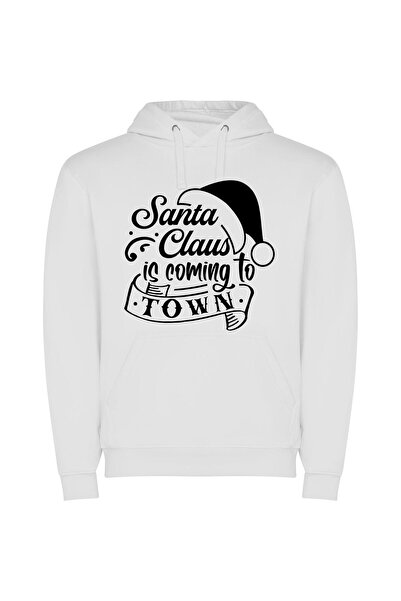 iLovePrints Festive Santa SVG Art Φούτερ με κουκούλα σε χρώμα Λευκό