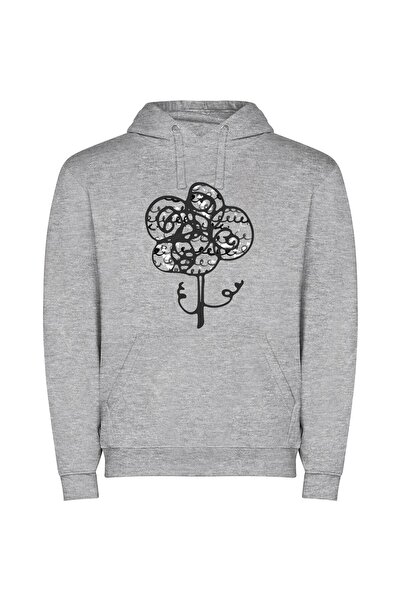 iLovePrints ''Elegant Floral Metal Sketch'' Φούτερ με κουκούλα σε χρώμα Γκρι