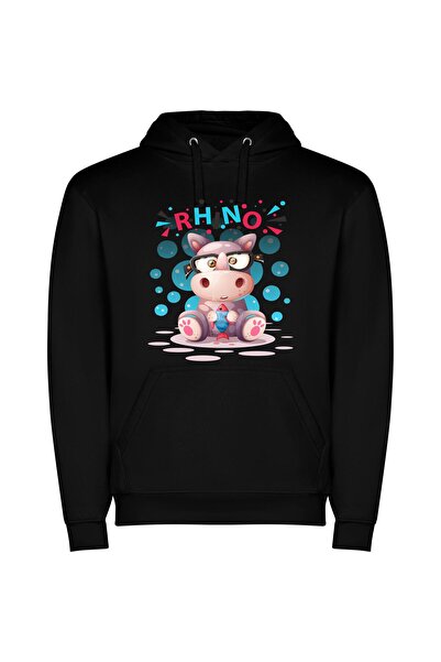 iLovePrints Whimsical Animal Sports Φούτερ με κουκούλα σε χρώμα Μαύρο