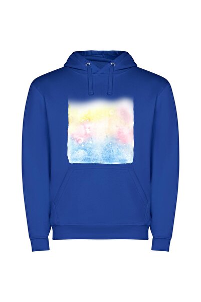 iLovePrints Colorful Watercolor Dream Φούτερ με κουκούλα σε χρώμα Μπλε