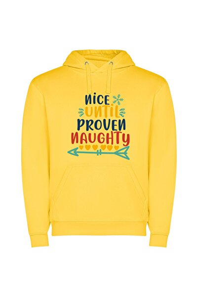 iLovePrints Naughty, Nice, Happy Yum! Φούτερ με κουκούλα σε χρώμα Κίτρινο