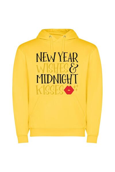 iLovePrints Midnight Bliss: Sweet New Year Φούτερ με κουκούλα σε χρώμα Κίτρινο